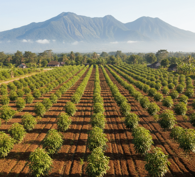 Petani menunjukkan buah alpukat berkualitas tinggi di depan kebun yang subur hasil dari kemitraan bibit alpukat Astana Avocado