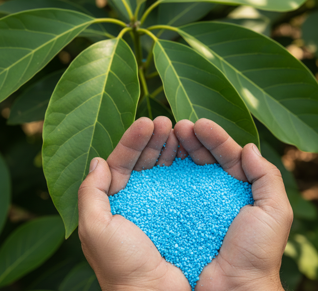 Santri mengaplikasikan Pupuk alpukat agar cepat berbuah Astana pada pohon alpukat yang berbuah lebat